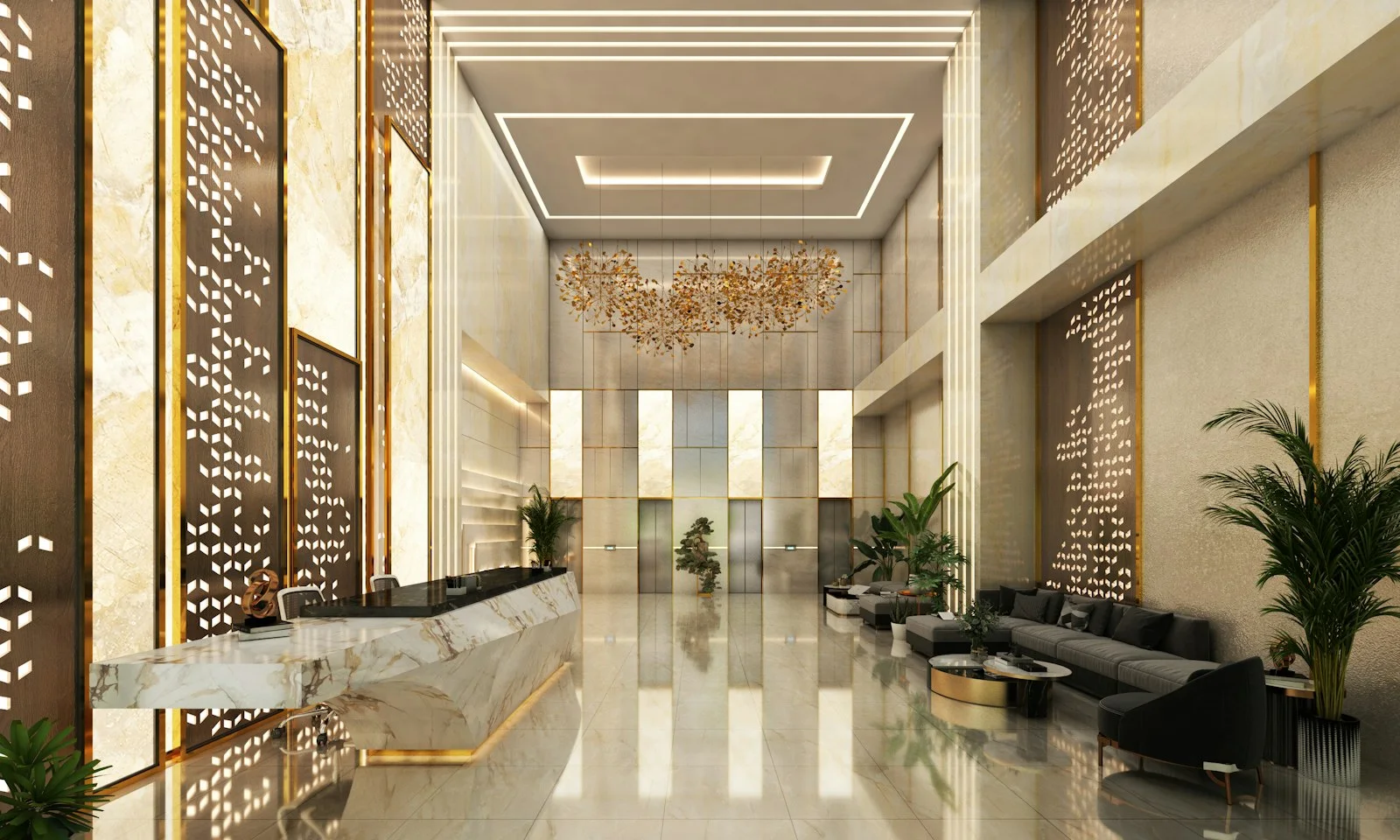 Mermer zeminli otel lobisi